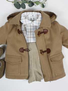 Camel duffle coat boy look