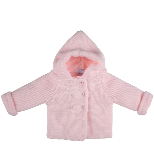 Abrigo punto bebe niña rosa con capucha