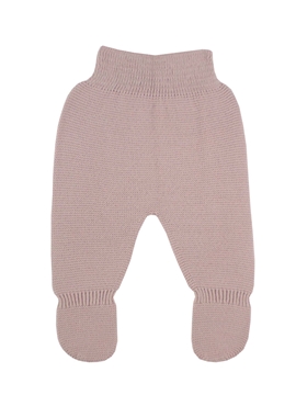 Pastel pink thick knitted baby leggings.
