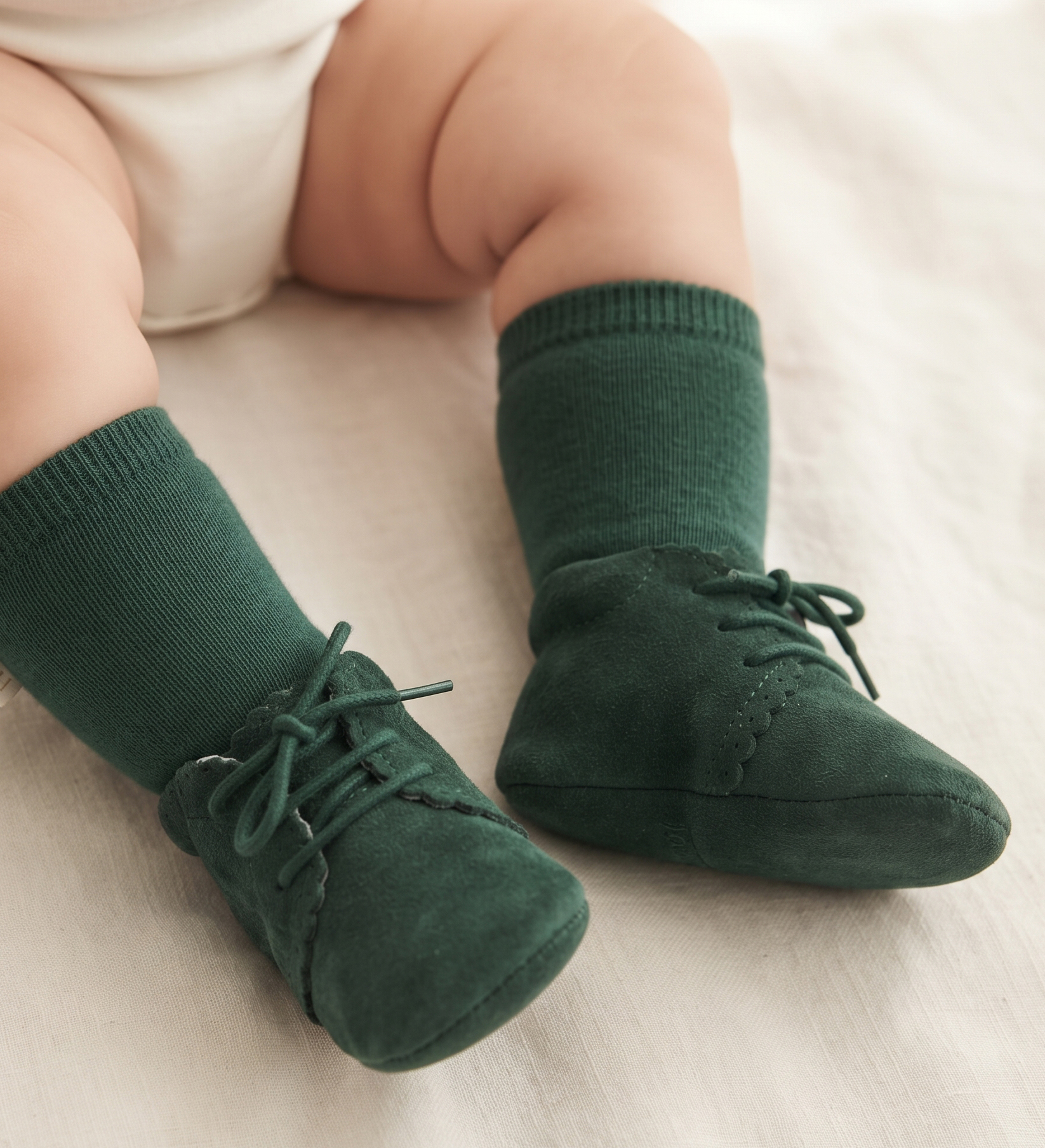 suede pram shoes dark green