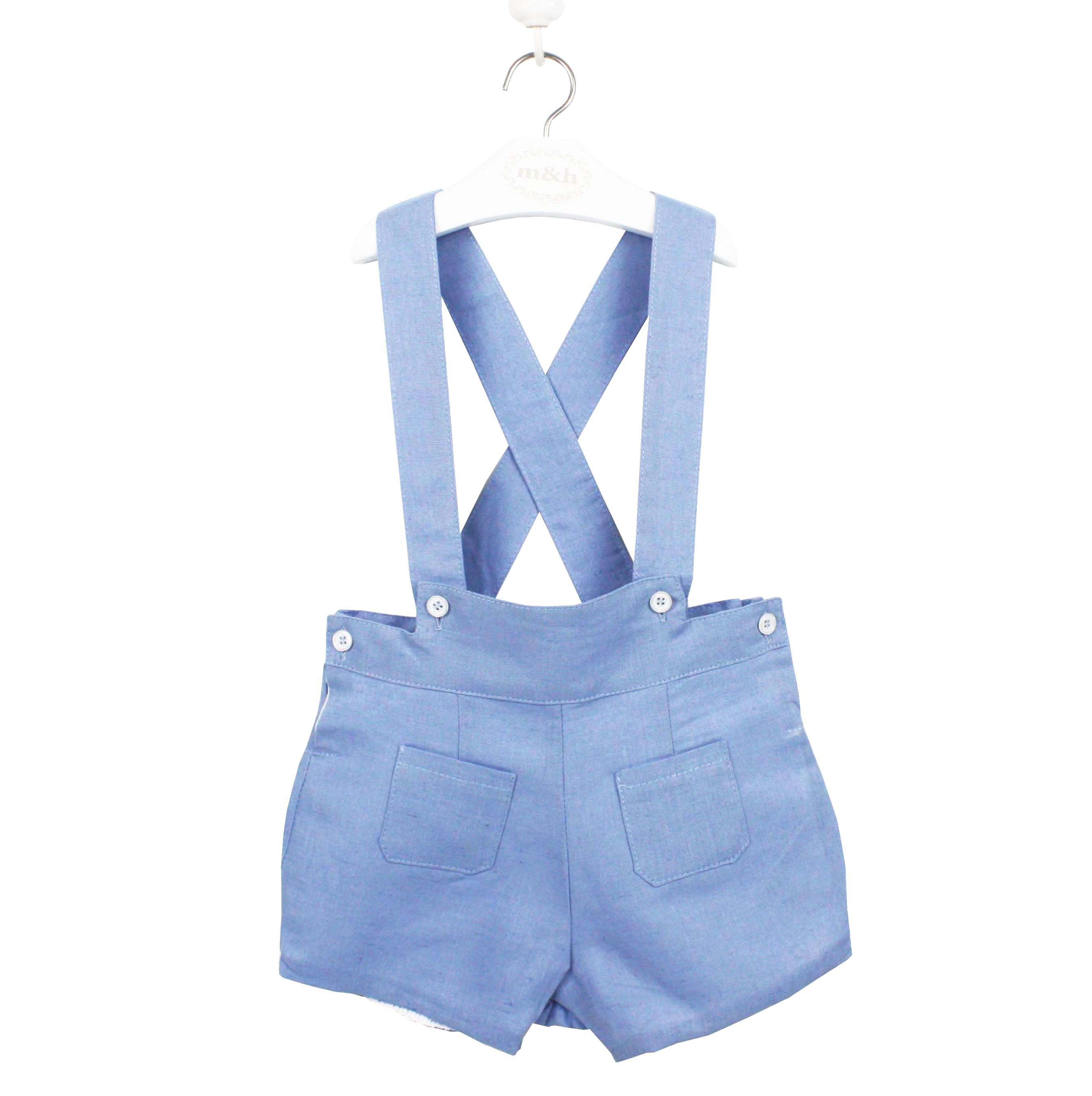 short braces linen medium blue