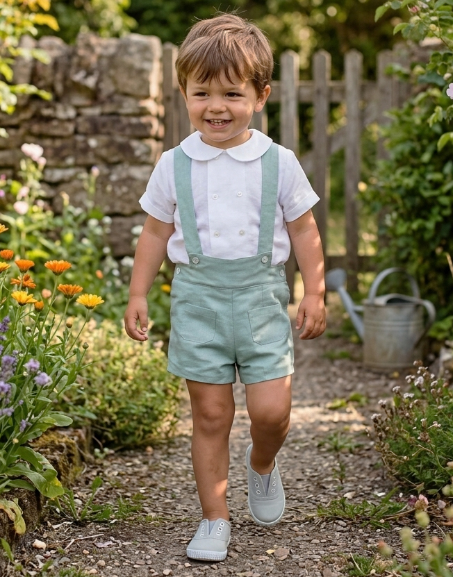 green linen bermuda boy