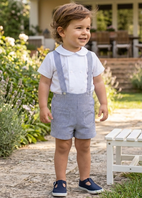 navy blue stripe bermuda with braces
