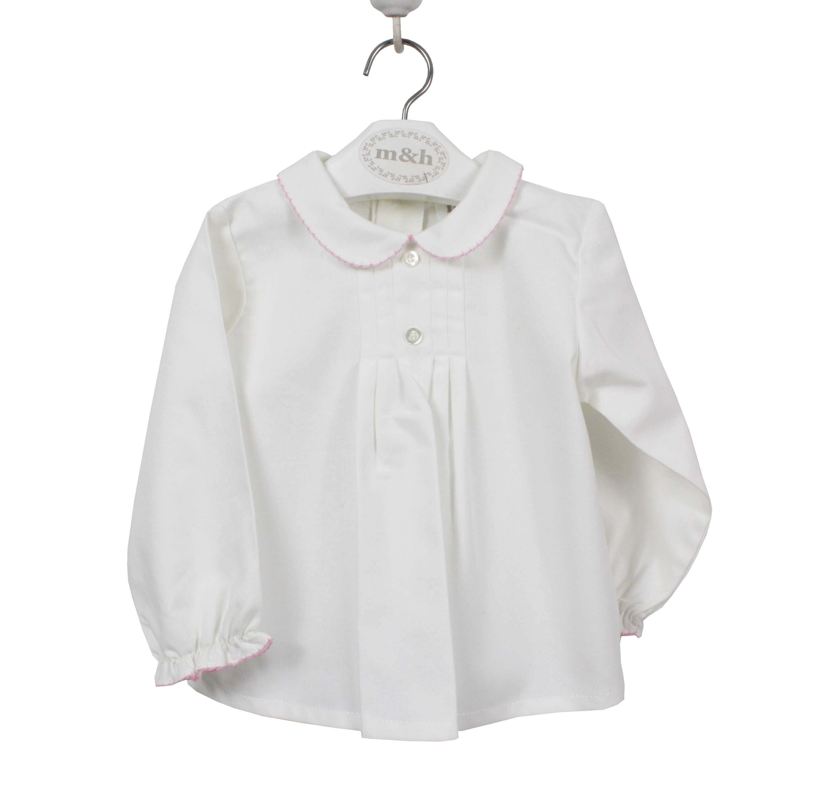 Long Sleeve Two Buttons Off White Blouse Whit Pink Lace Long Sleeve Two Buttons Off White Blouse Whit Pink Lace