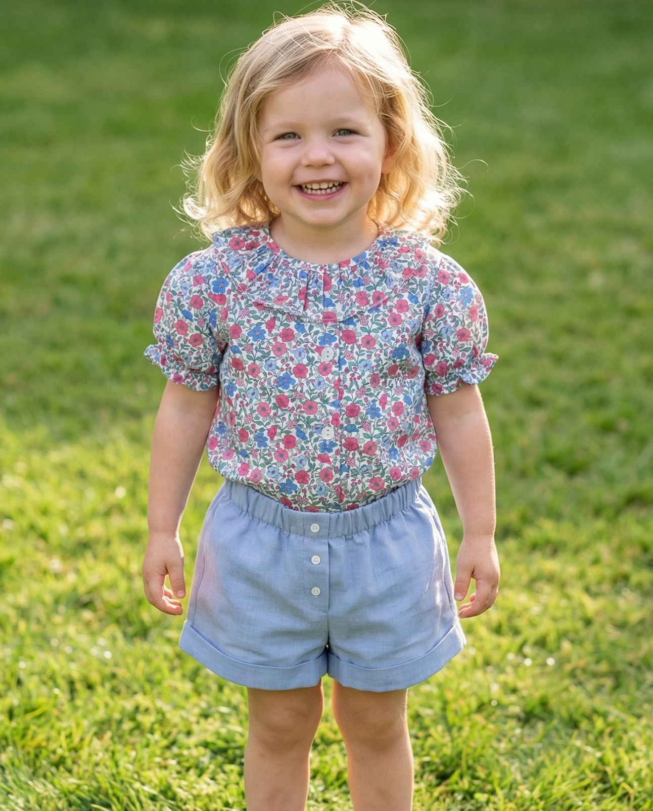 Pink, blue and green print liberty blouse