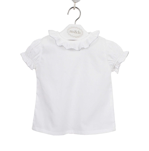 Blusa m&h de batista manga corta rematada en gris 