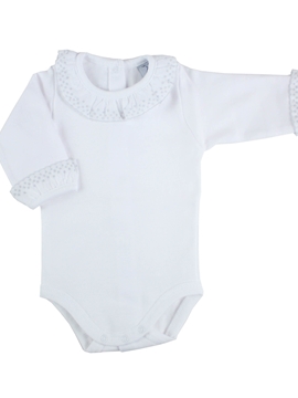 long sleeve bodysuit baby with batiste grey collar by Babidù