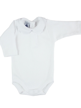 long sleeve bodysuit baby with Peter Pan piqué collar in white
