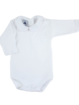 long sleeve bodysuit baby with piqué Peter Pan collar in pink