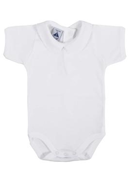 Body bebé manga corta cuello bebé piqué ribeteado blanco babidú