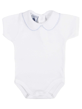 Body bebé manga corta cuello ribeteado en azul babidú