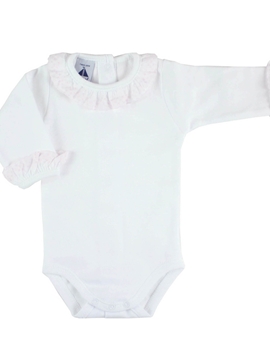 long sleeve bodysuit baby with batiste collar pink by Babidù