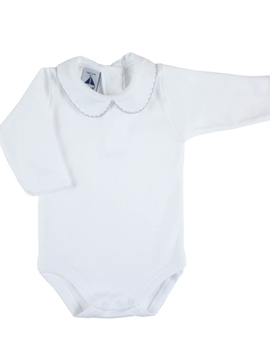 long sleeve bodysuit baby with Peter Pan piqué collar in grey