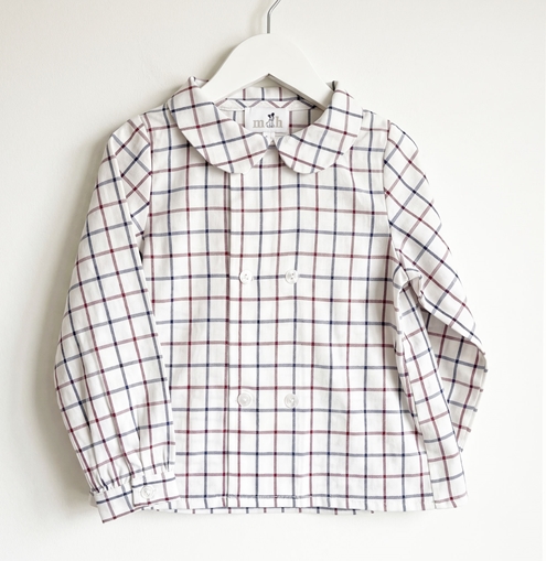 camisa doble botonadura cuadro azul arena