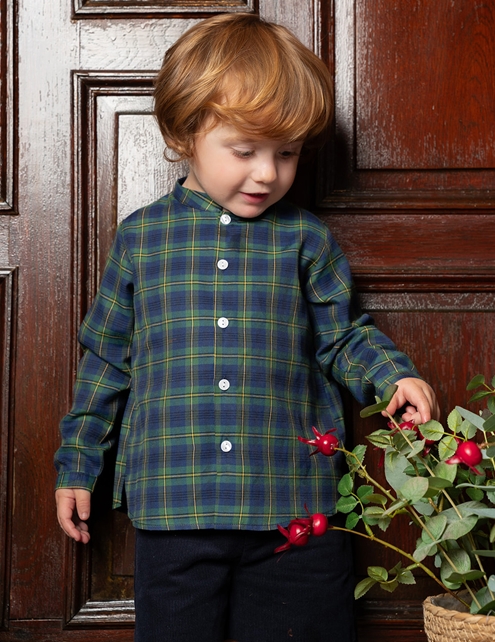 navy blue and green shirt