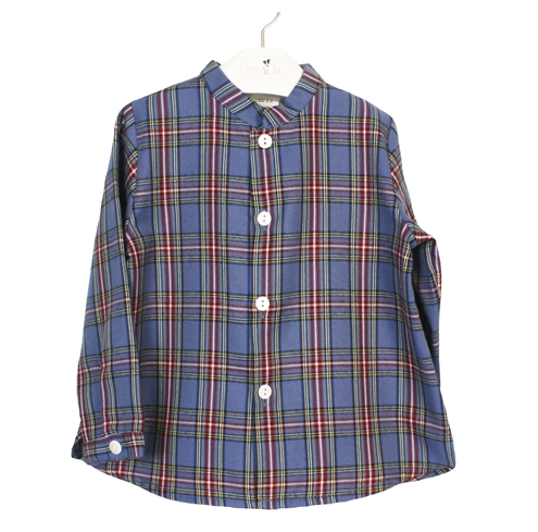 camisa mao niño tartán azul manga larga