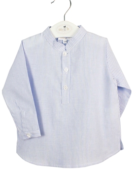 camisa mao raya azul manga larga