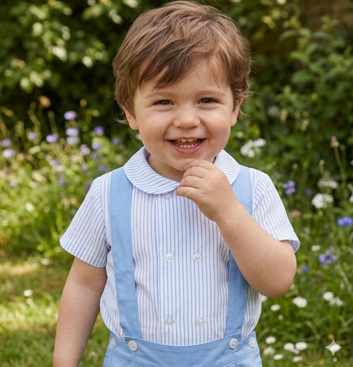 camisa niño corta azul rayas