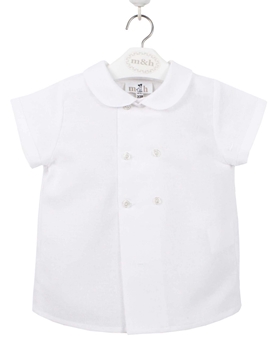 Camisa niño doble botonadura manga corta blanco lino
