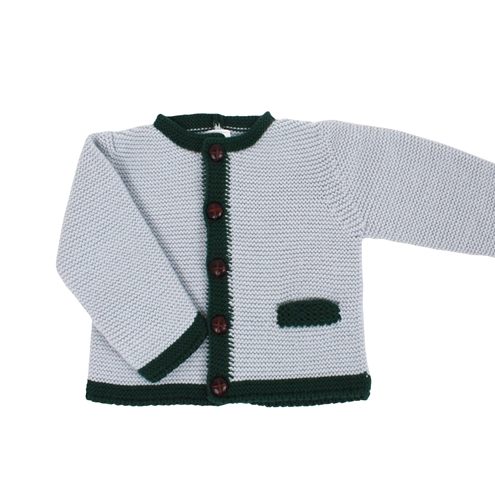 grey and dark green cardigan knit