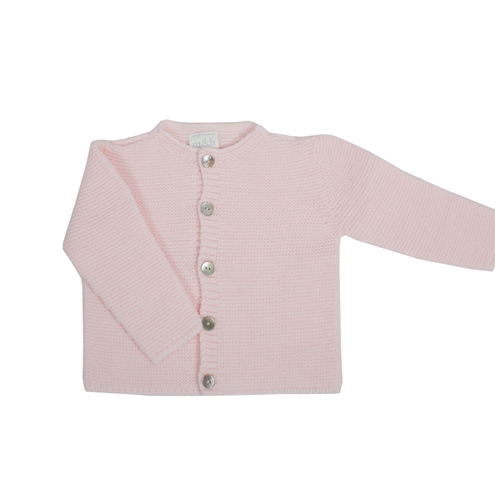 Long knitted baby cardigan in pink m&h