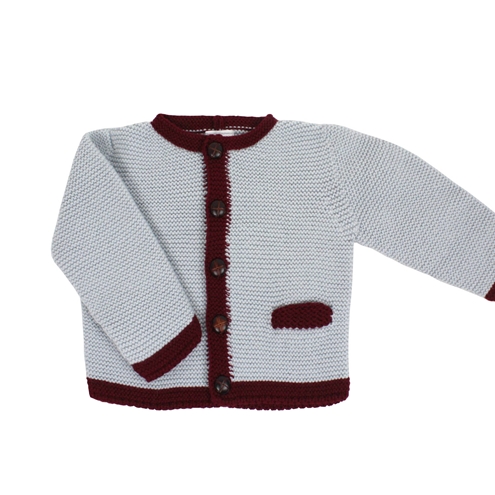 chaqueta de punto austriaca gris y burdeos