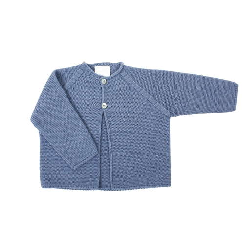 Medium blue thick knitted short baby cardigan m&h