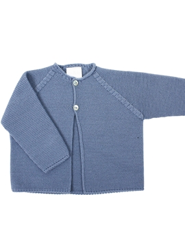 Medium blue thick knitted short baby cardigan m&h