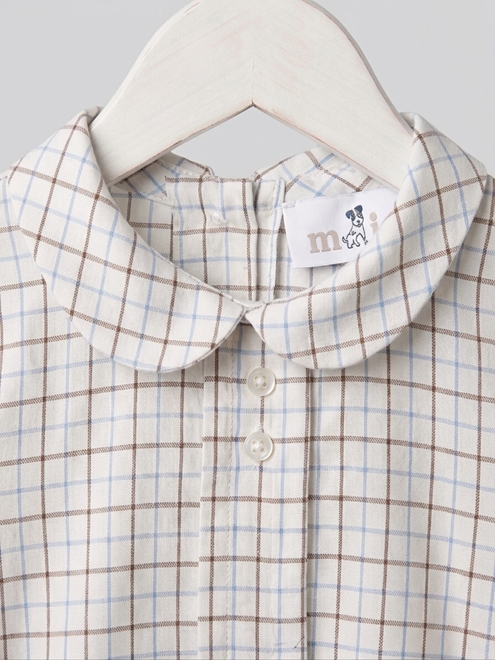 boy shirt plaid blue sand