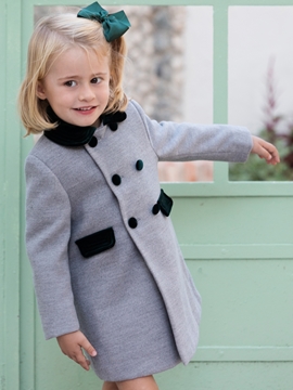 green buttons in grey coat