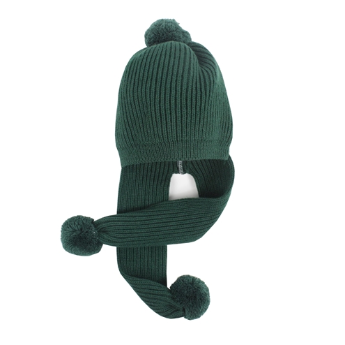 Dark green knit cap with scarf