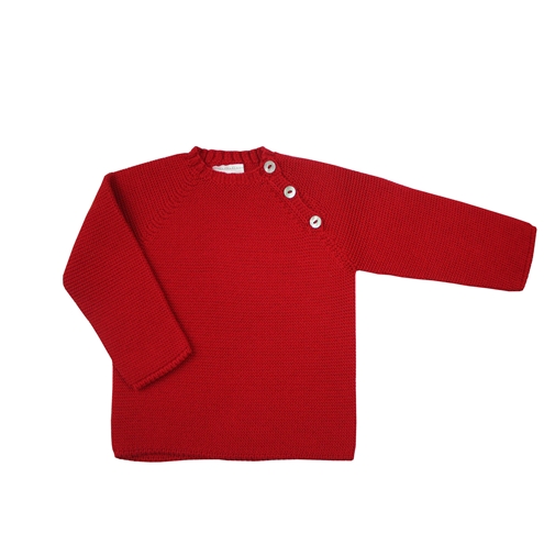 Buttoned thick knit sweater in red