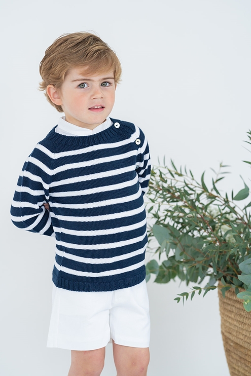 white navy blue sweater