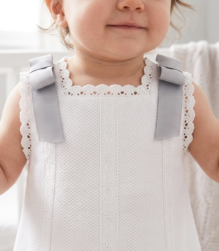 baby dress piqué bow grey
