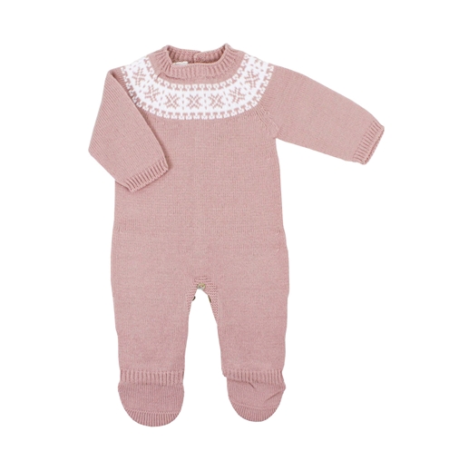 pelele punto rosa palo con greca blanca