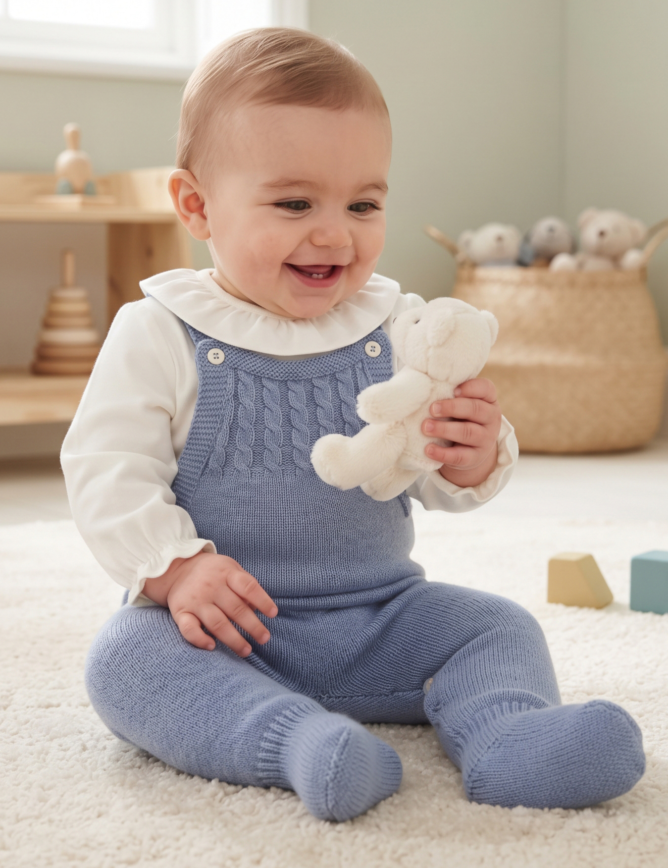 medium blue romper baby knitted