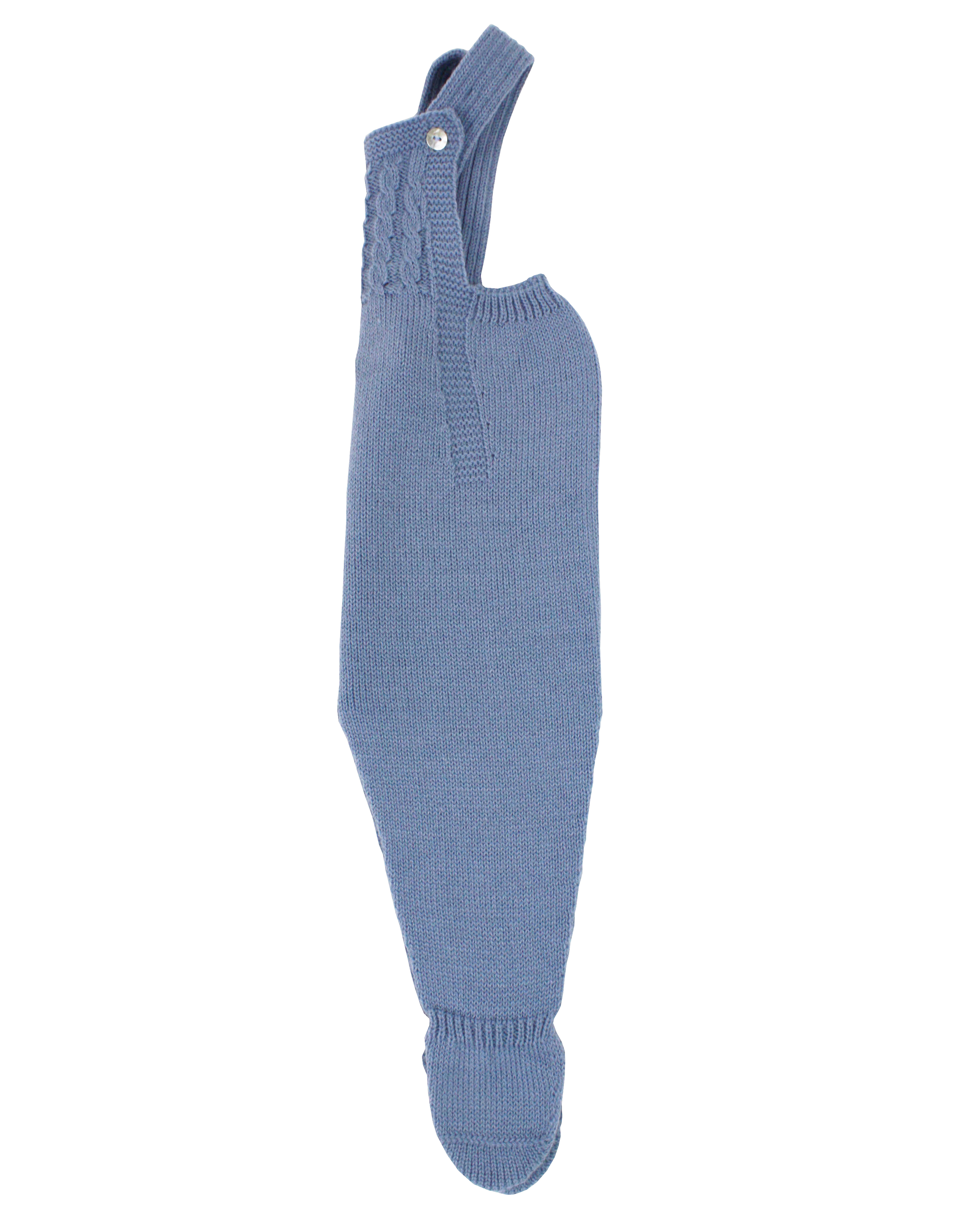 Medium blue knit baby dungaree with braces m&h