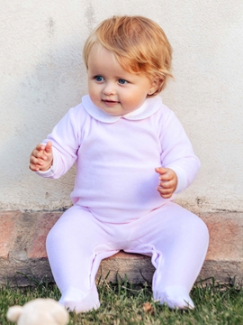 Pijama terciopelo rosa cuello piqué topos