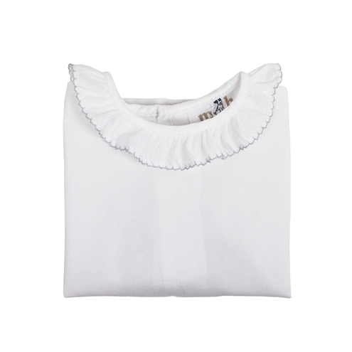 Trasera Blusa m&h de batista manga corta rematada en gris 