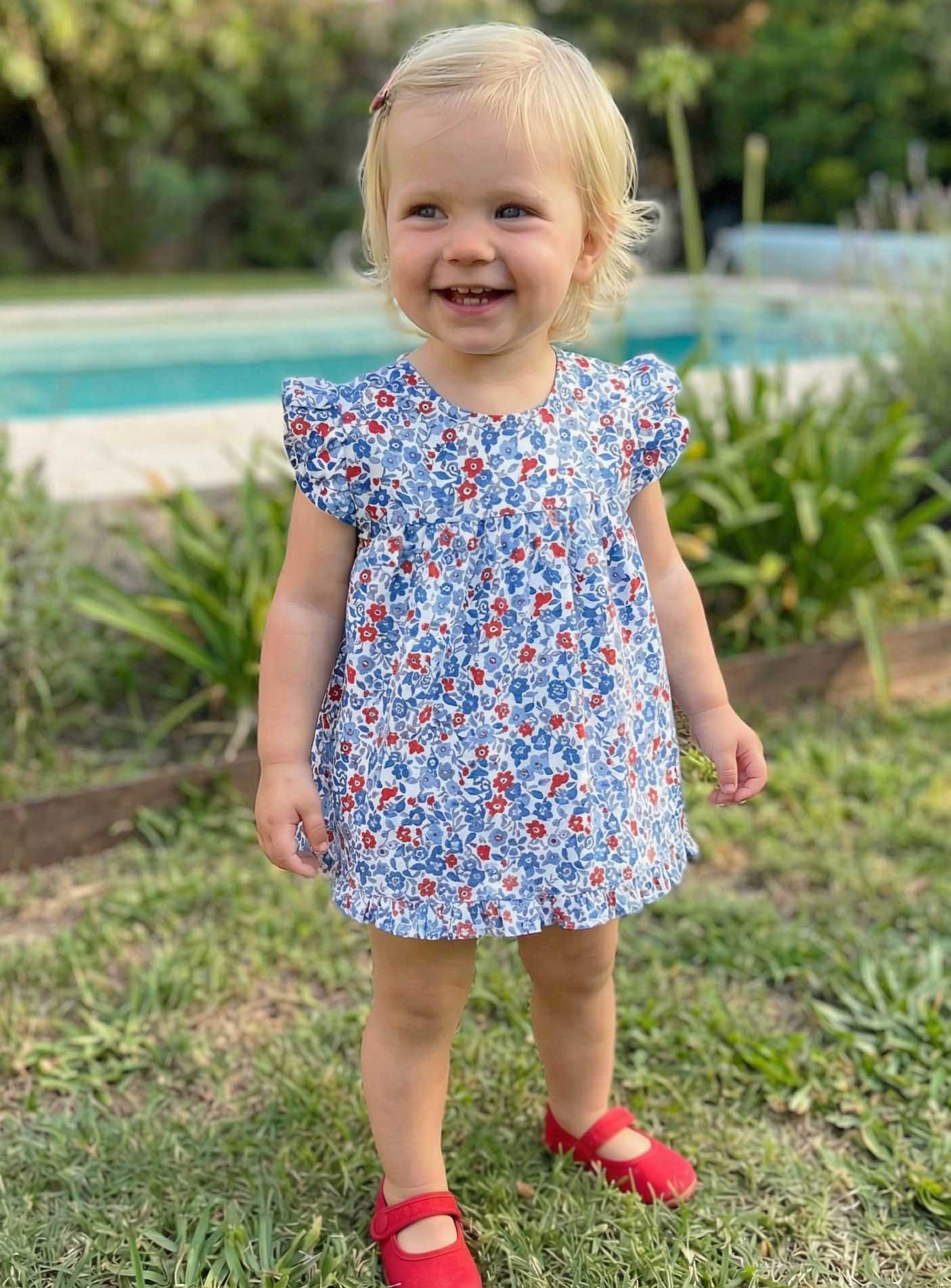 Vestido Clara estampado azul rojo