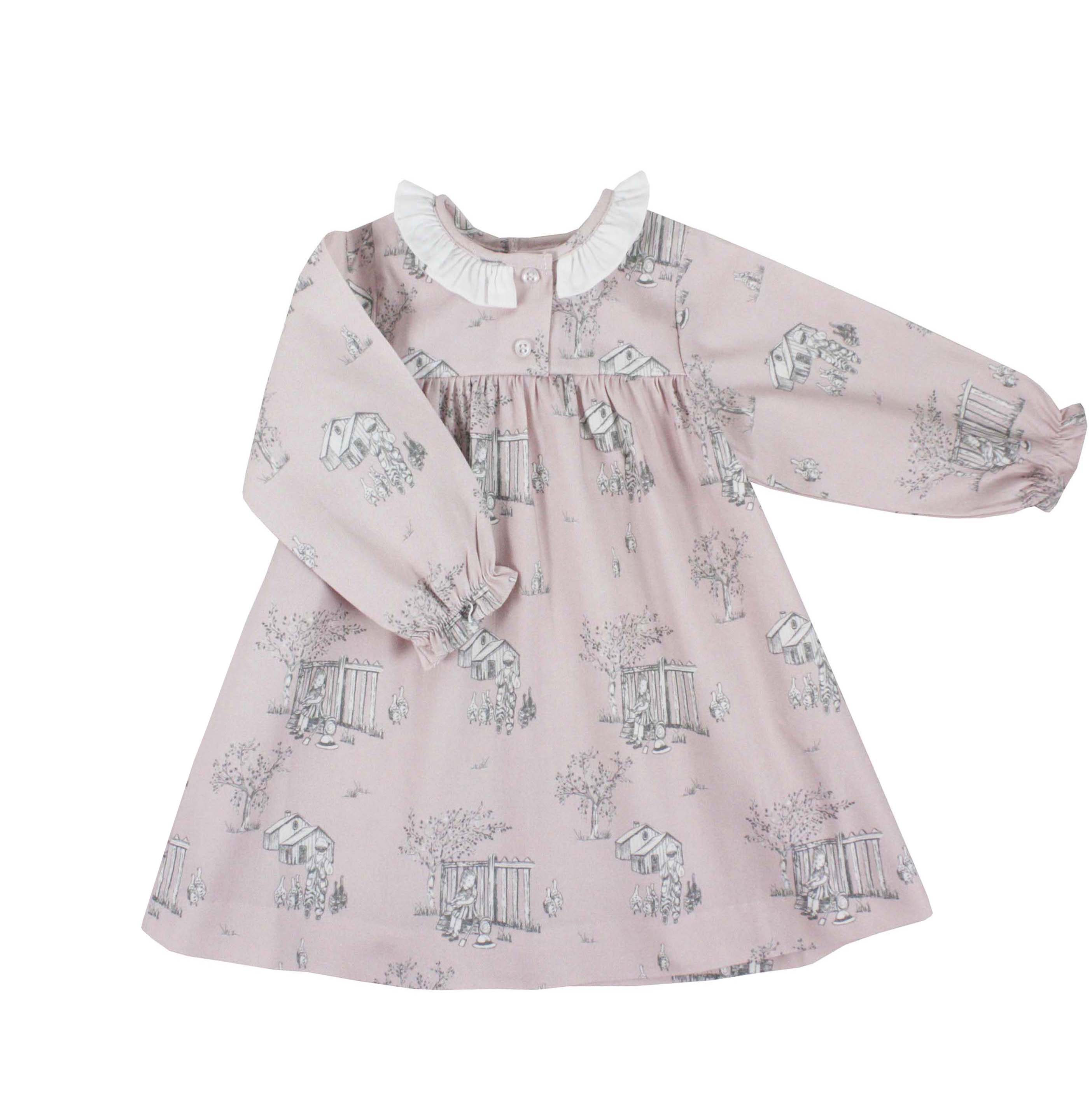 Toddler Girl Dress Pink Toile Long Sleeve Valeria Dress